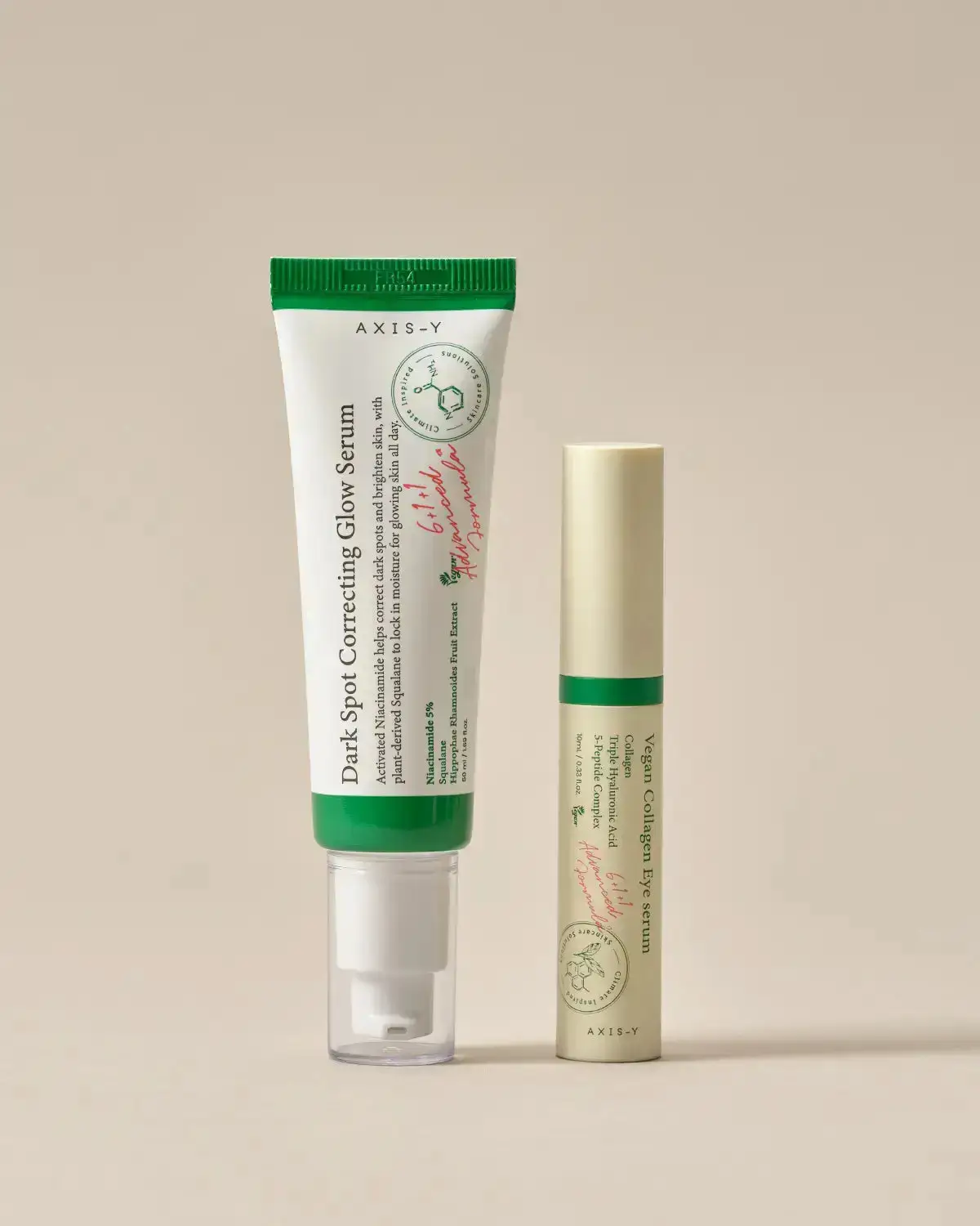 باكج أكسيس-واي لتفتيح البشرة وتجديد محيط العين - AXIS-Y Vegan Collagen Eye Serum + Dark Spot Correcting Glow Serum